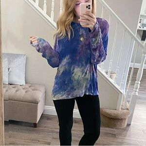 Aqua Tie-Dye Long Sleeve Tee - Purple and Green